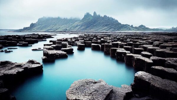 Giant's Causeway Private Driver Tour - A wide angle atmospheric photo of the stones at the Giant's Causeway with sharp hills rising in the background